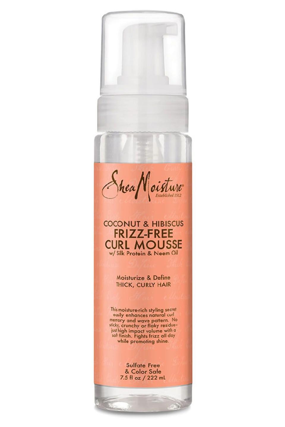 <p><strong>SheaMoisture</strong></p><p>ulta.com</p><p><strong>$13.49</strong></p><p><a href="https://go.redirectingat.com?id=74968X1596630&url=https%3A%2F%2Fwww.ulta.com%2Fp%2Fcoconut-hibiscus-frizz-free-curl-mousse-xlsImpprod11091079&sref=https%3A%2F%2Fwww.cosmopolitan.com%2Fstyle-beauty%2Fbeauty%2Fg27452905%2Fbest-mousse-curly-hair%2F" rel="nofollow noopener" target="_blank" data-ylk="slk:Shop Now;elm:context_link;itc:0;sec:content-canvas" class="link ">Shop Now</a></p><p>This ultra-hydrating mousse is loaded with coconut oil, silk protein, and neem oil, a trio of curl-loving ingredients that work to <strong>give thick, coarse hair an intense dose of hydration </strong>while also smoothing flyaways and adding shine.</p><p><strong><em>THE REVIEW: </em></strong><em>"</em><em>On days that I need a lightweight look for my wash and go or twist outs, I use this!" writes one reviewer, adding, "I even tried it with heat rollers and it worked wonders because it's not too sticky and dries well!"</em></p>