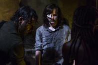 <p>Andrew Lincoln as Rick Grimes, Chandler Riggs as Carl Grimes, Danai Gurira as Michonne in AMC’s <i>The Walking Dead</i>.<br>(Photo: Gene Page/AMC) </p>