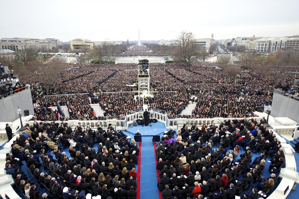 President Barack Obama addresses the crowd during the 57th Inauguration in Washington D.C., on January 20. 2013.&nbsp;