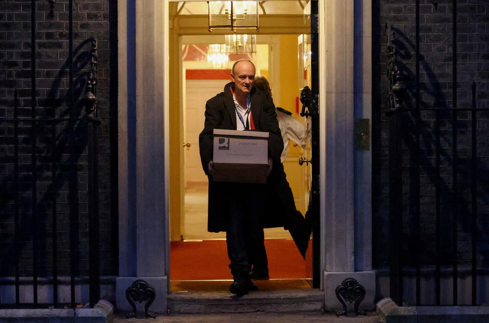 Dominic Cummings leaving Downing Street holding a box. (Reuters/Henry Nicholls)