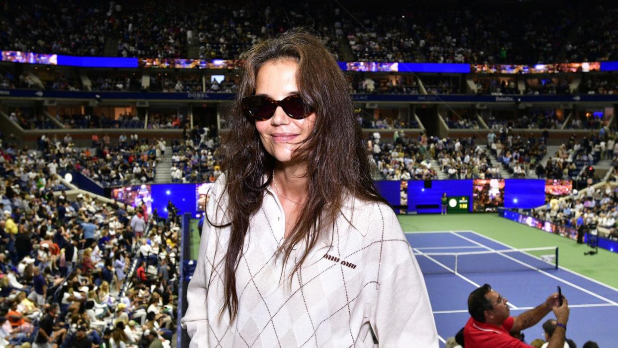 new york, new york september 01 katie holmes attends the us open with maestro dobel tequila, first official tequila of the us open at usta billie jean king national tennis center on september 01, 2023 in new york city photo by eugene gologurskygetty images for maestro dobel tequila