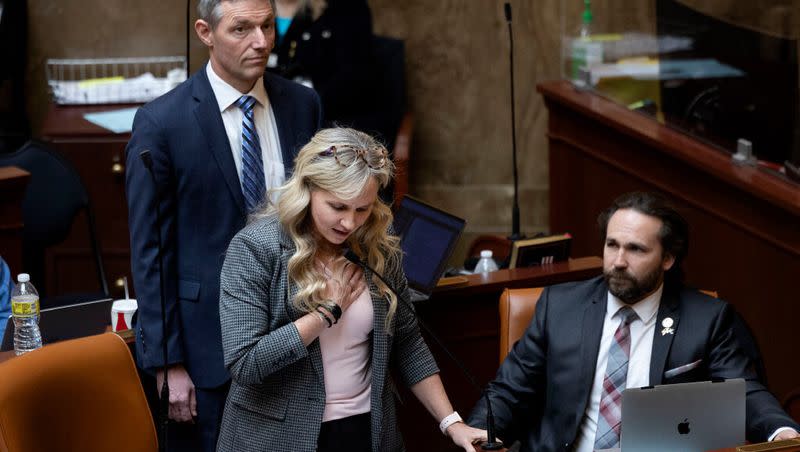 Rep. Katy Hall, R-South Ogden, is pictured on the House floor on Jan. 26, 2022. She points to certain postings for University of Utah jobs, in particular, in her plans to craft legislation for the 2024 session that prohibits “diversity statements.”