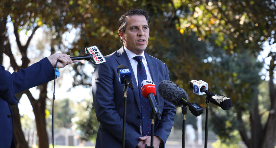 Labor’s Shadow Health Minister Ryan Park fronts a press conference outside NSW Parliament. Source: NSW Labor 