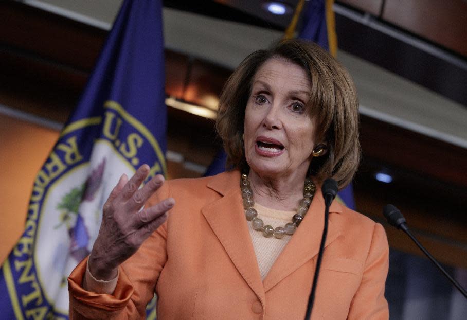 FILE - In this March 2, 2017 file photo, House Minority Leader Nancy Pelosi of Calif. speaks to reporters on Capitol Hill in Washington. Republican leaders embarked on an ambitious plan Tuesday to try to sell their new health care proposal to rank-and-file lawmakers and the public, absent specifics on costs or how many Americans will be covered. Pelosi said Tuesday, March 7, 2017, that Republicans are underestimating the high costs of health care for people living with pre-existing medical conditions. (AP Photo/J. Scott Applewhite, File)