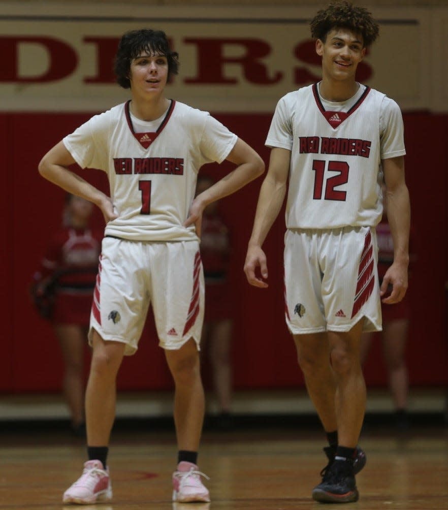 Camden Carleton, left, scored 10 points and Marcel Rose had 15 points to help the Spaulding High School boys basketball team defeat Portsmouth, 59-52 on Friday night in a Division I game at the Rochester Community Center.