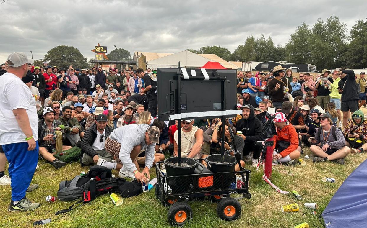 Fans watching the football