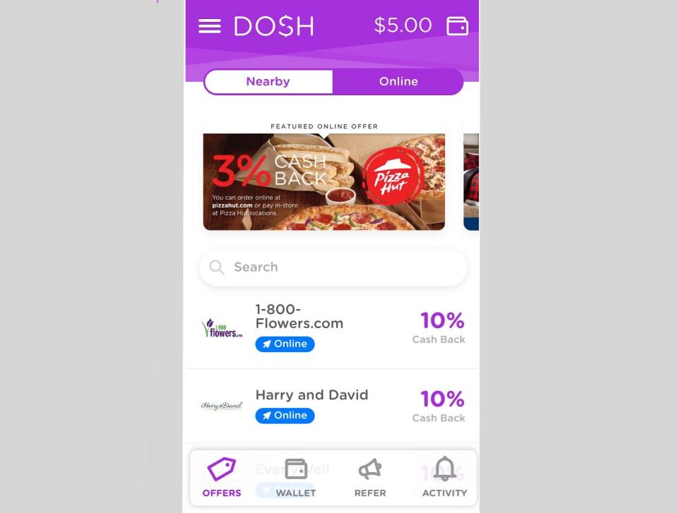 The Dosh app awards cash back for purchases at thousands of retailers, restaurants, hotels and more. (Photo: Dosh)