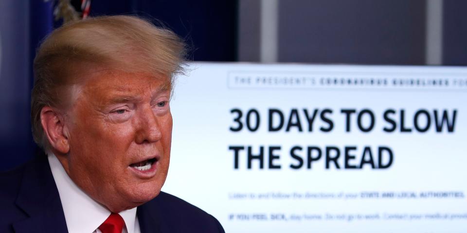 President Donald Trump speaks about the coronavirus in the James Brady Press Briefing Room of the White House, Tuesday, March 31, 2020, in Washington. (AP Photo/Alex Brandon)