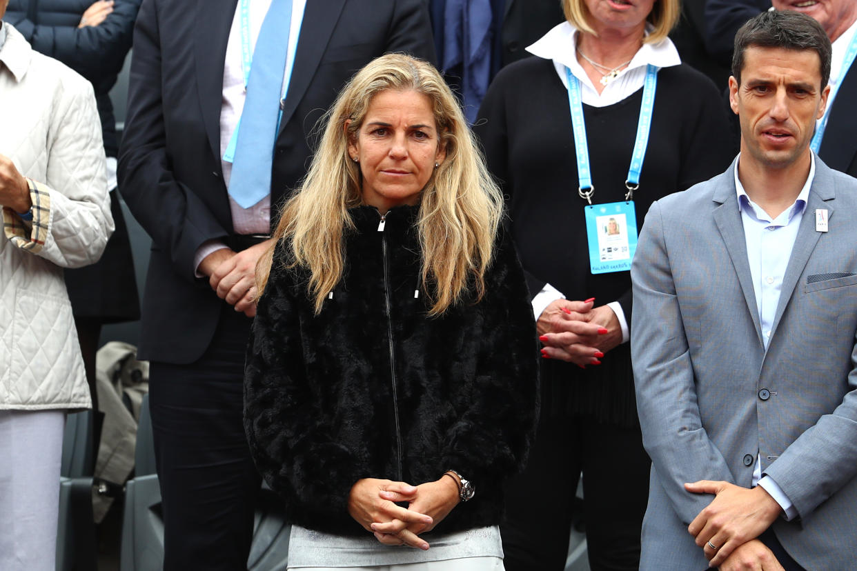 PARIS, FRANCE - JUNE 04:  Foirmer player Arantxa Sanchez Vicario of Spain looks on following the Ladies Singles final match between Serena Williams of the United States Garbine Muguruza of Spain on day fourteen of the 2016 French Open at Roland Garros on June 4, 2016 in Paris, France.  (Photo by Julian Finney/Getty Images)