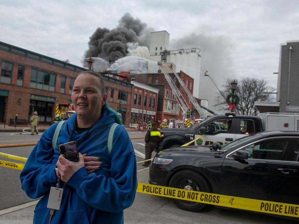 Stephanie Perdue, executive director quality improvements at Townhall II, located across the street from the fire on North Water Street in Kent, was among the people evacuated Friday morning because of the fire.