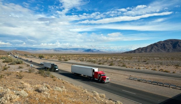 I-15 freeway deep in the center of California's Mojave desert between Los Angeles and Las Vegas.