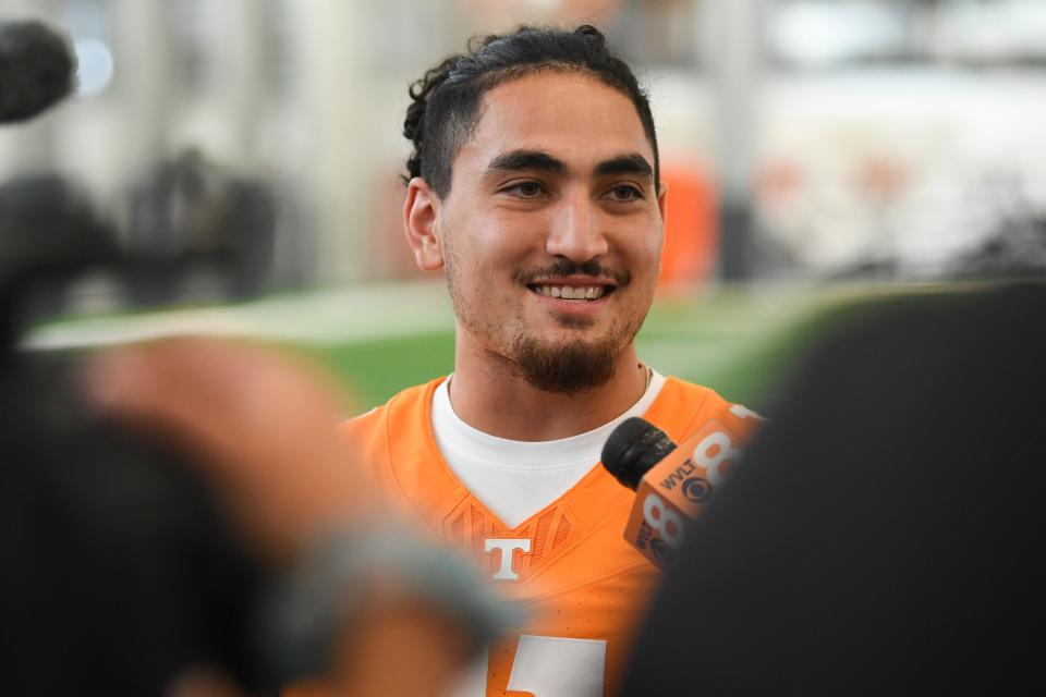 Tennessee linebacker Keenan Pili is seen during Tennessee Football Media Day, Tuesday, Aug. 1, 2023.