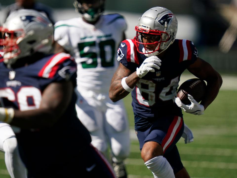 Kendrick Bourne makes a play against the Jets.