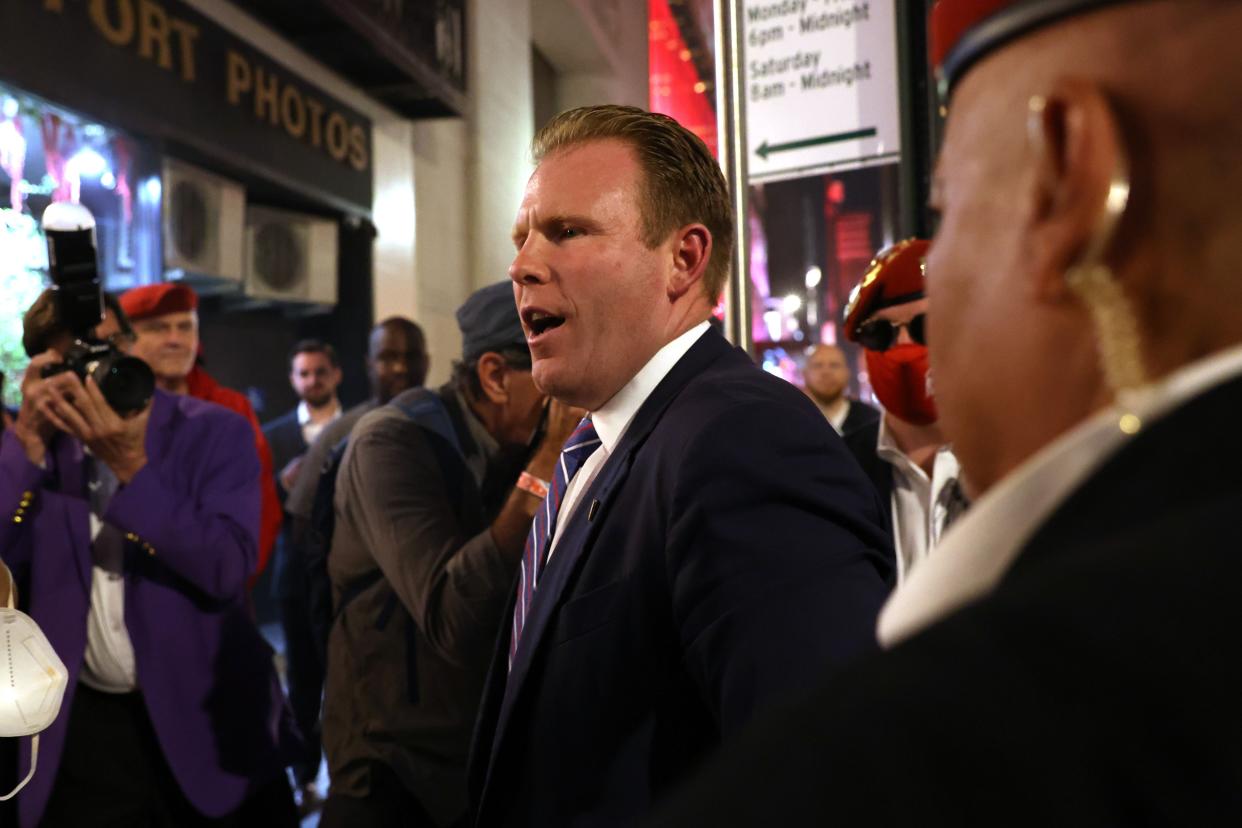 New York Republican gubernatorial primary candidate Andrew Giuliani appears outside of his election night watch party headquarters in Manhattan on June 28, 2022 in New York City. 