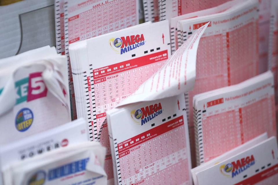 Mega Millions lottery tickets sit inside a convenience store in Lower Manhattan, October 23, 2018 in New York City.