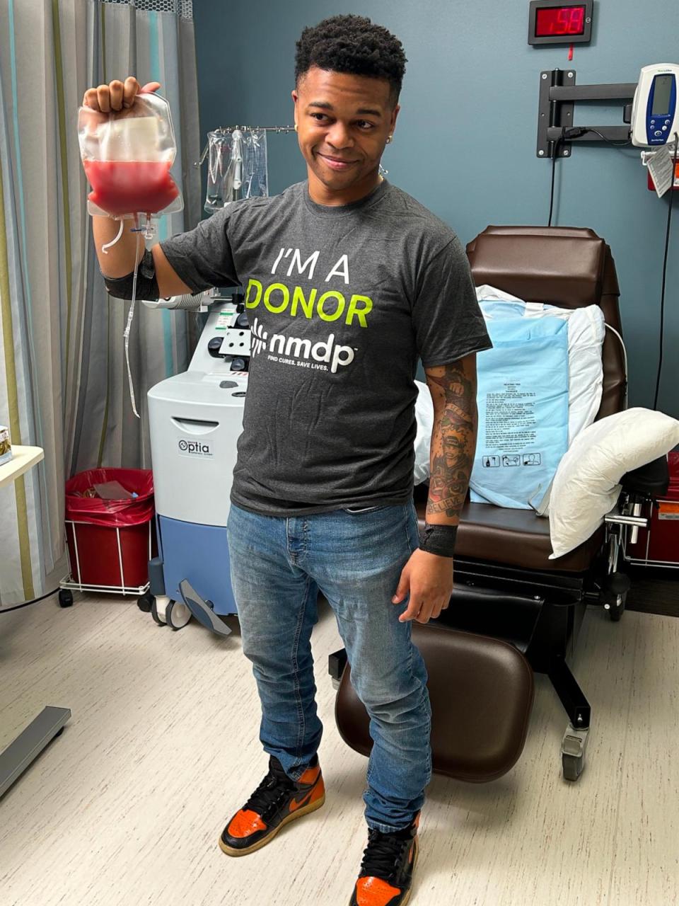 PHOTO: Jeremiah Craft is pictured in March 2024 during the bone marrow donation process. (Courtesy of The Roberts Family)