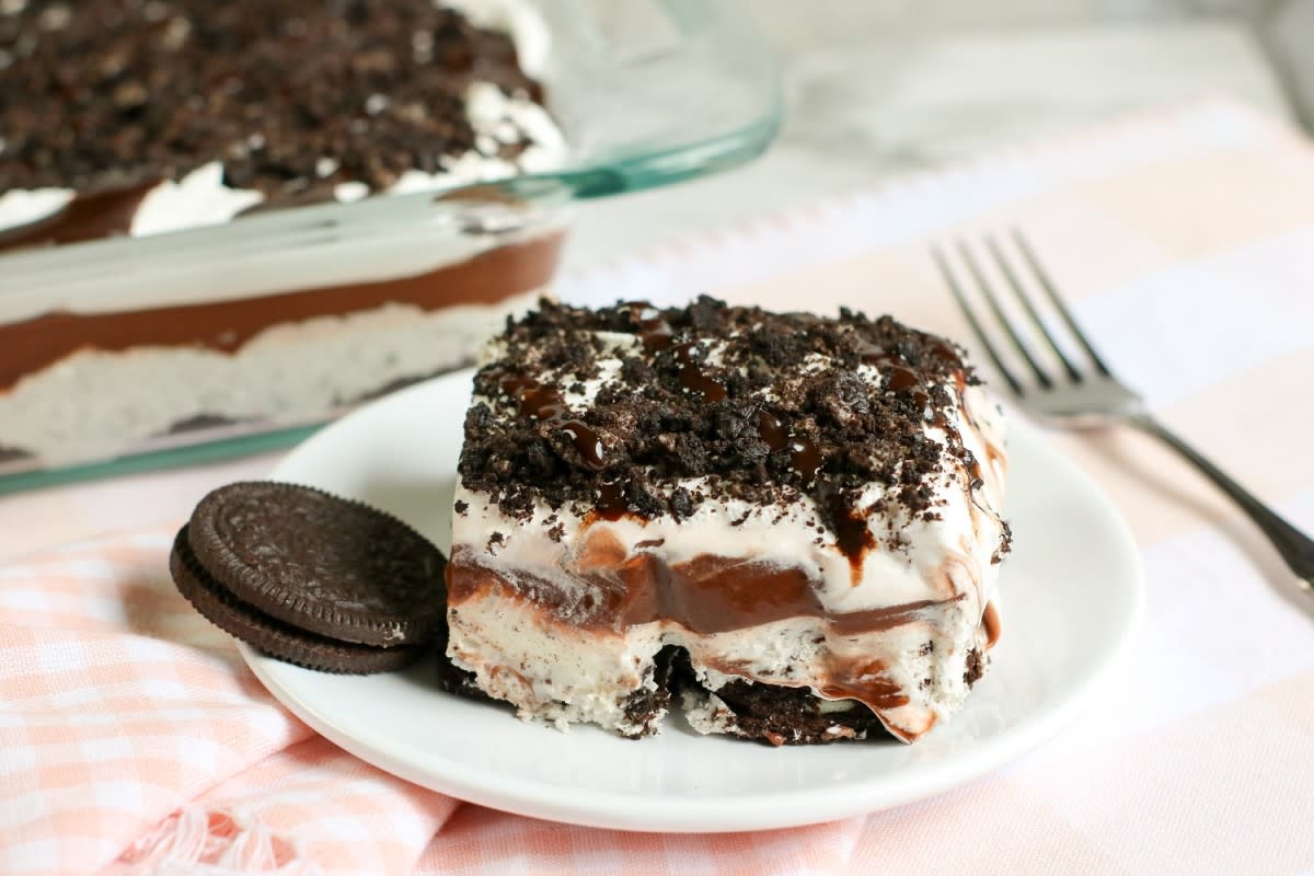 <p>Moore or Less Cooking</p><p>This no-bake Oreo Cookie Delight cheesecake is a dreamy and creamy layered dessert of 5 simple ingredients.</p><p><strong>Get the recipe: </strong><a href="https://mooreorlesscooking.com/no-bake-oreo-cookie-delight/" rel="nofollow noopener" target="_blank" data-ylk="slk:No-Bake Oreo Cookie Delight;elm:context_link;itc:0;sec:content-canvas" class="link rapid-noclick-resp"><strong>No-Bake Oreo Cookie Delight</strong></a></p>