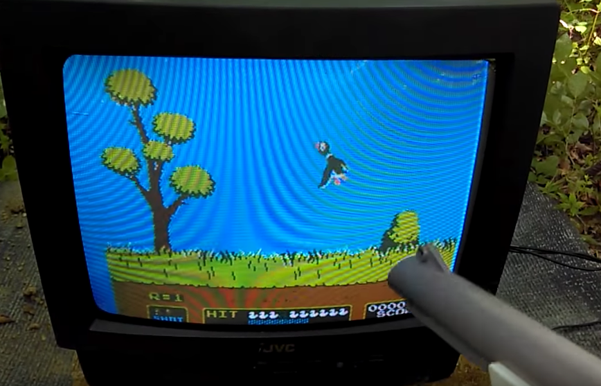 Nintendo Gun up close to TV to shot duck