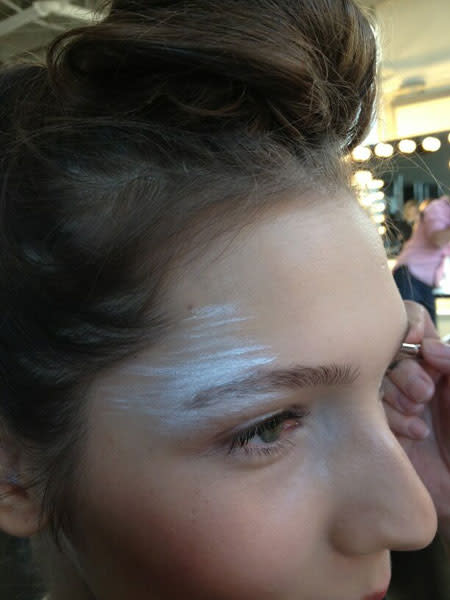 MAC make-up artist Gina B posted this image of a model's make-up look at the Creatures of the Wind show.<br><br>"@MAC_Gina_B @CreaturesNYLA white chroma cake @MACcosmetics #nyfw"