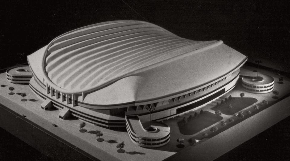 A model presented to the Jackson County Sports Authority in 1984 showed what Arrowhead Stadium would look like with a fiberglass dome. File