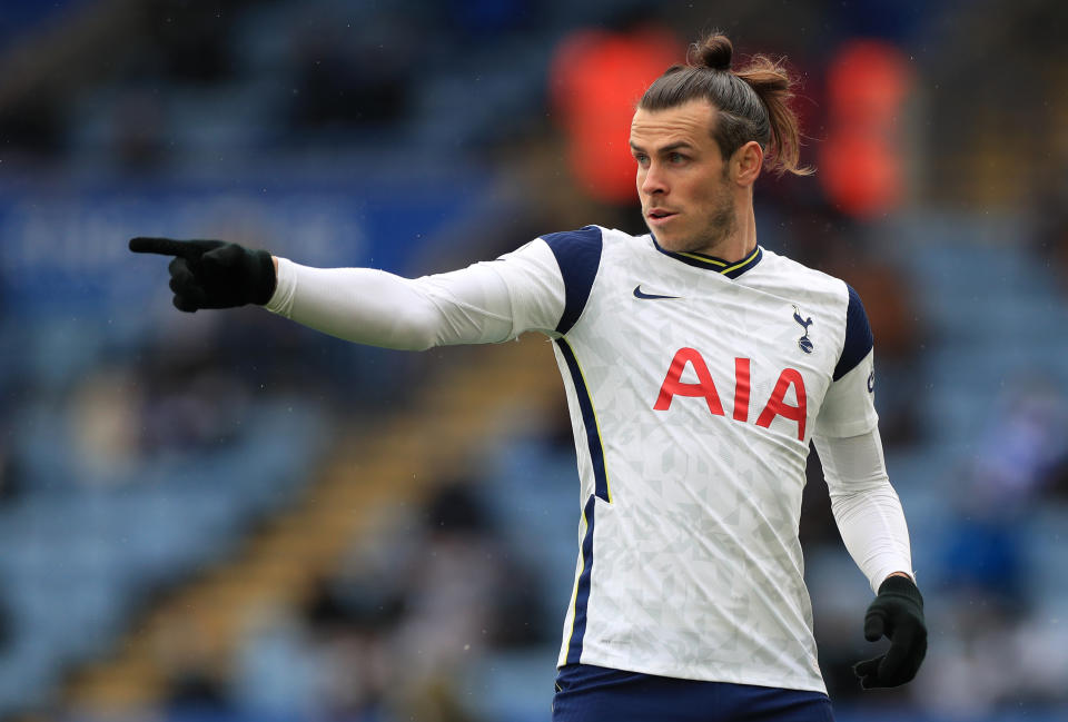 <p>Tottenham Hotspur's Gareth Bale during the Premier League match at the King Power Stadium, Leicester. Picture date: Sunday May 23, 2021.</p>
