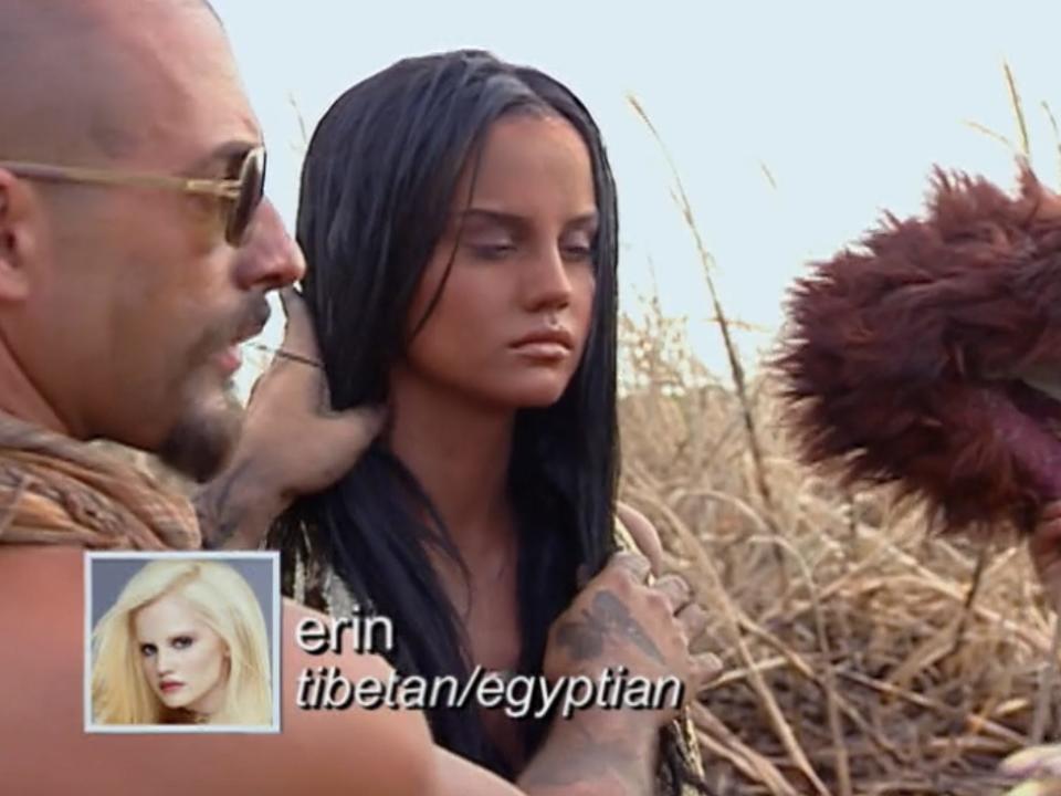 a still from america's next top model in which models wore makeup to appear biracial