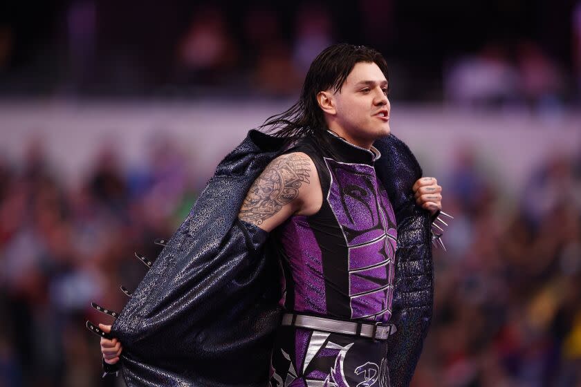 INGLEWOOD, CALIFORNIA - APRIL 01: Dominik Mysterio during WrestleMania Goes Hollywood at SoFi Stadium on April 01, 2023 in Inglewood, California. (Photo by Ronald Martinez/Getty Images)