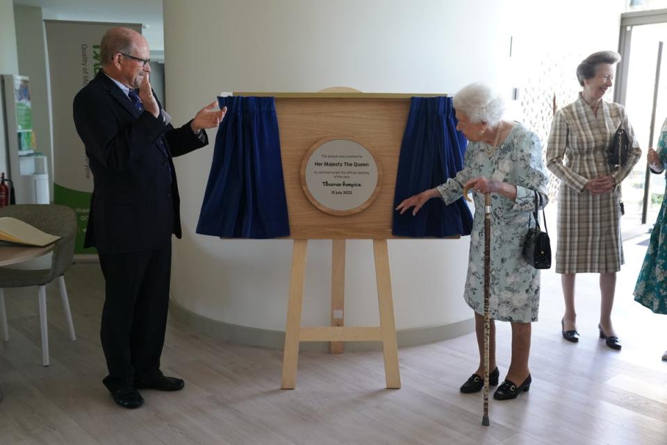 The Queen, with the Princess Royal nearby, unveiled a plaque to mark the opening of the hospice. Kirsty O’Connor (PA Wire)