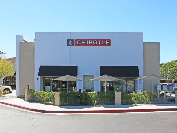 The exterior of a Chipotle restaurant