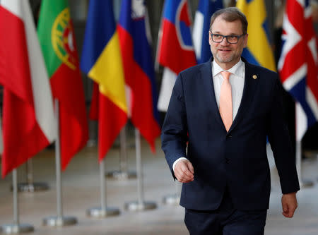 FILE PHOTO: Finland's Prime Minister Juha Sipila arrives at an European Union leaders summit in Brussels, Belgium October 17, 2018. REUTERS/Yves Herman