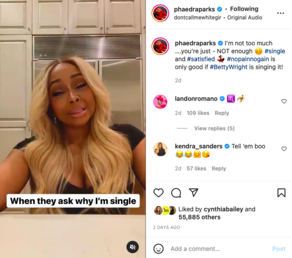 Phaedra Parks disclosed in a quick Instagram Reel why she’s single. Photo:@phaedraparks/Instagram