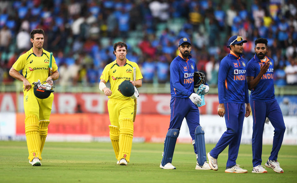 Mitchell Marsh and Travis Head, pictured here after Australia's win over India in the second ODI.