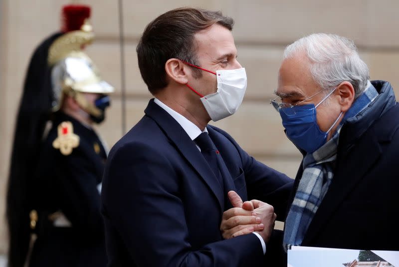 French President Macron welcomes OECD, EU, Spain leaders at Elysee Palace in Paris