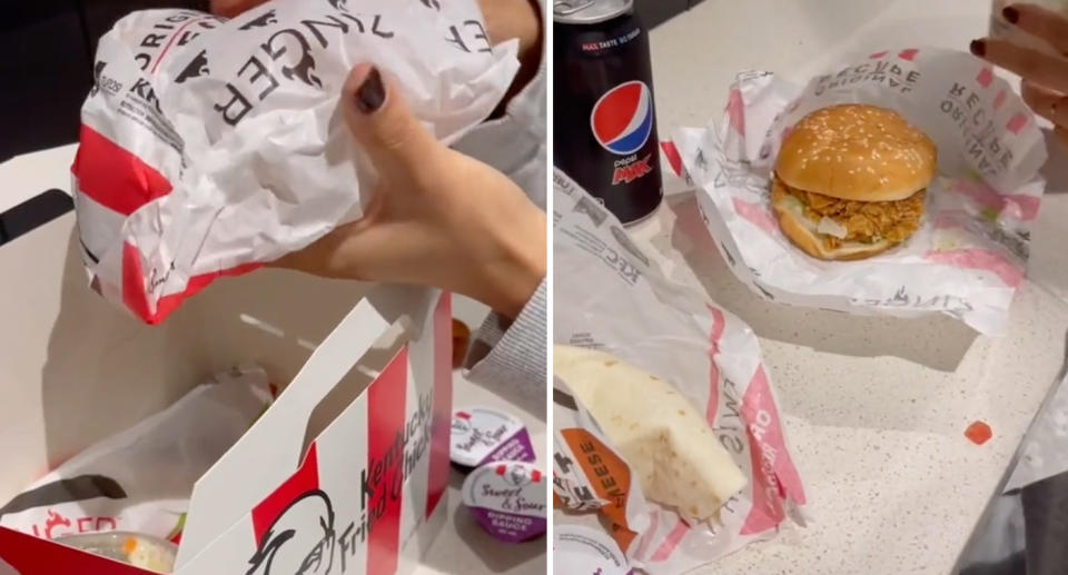 Images from TikTok showing a KFC meal.