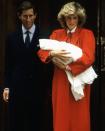 Unlike Harry and Meghan, Diana and Charles posed for a photo with baby Harry outside of the Lindo Wing where she gave birth. [Photo: Getty]