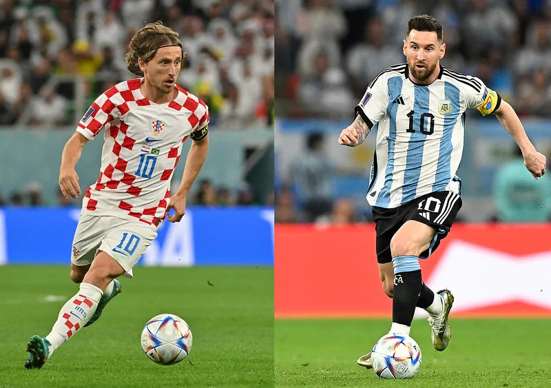 Luka Modric（左）對決Lionel Messi（右）。【AFP授權】