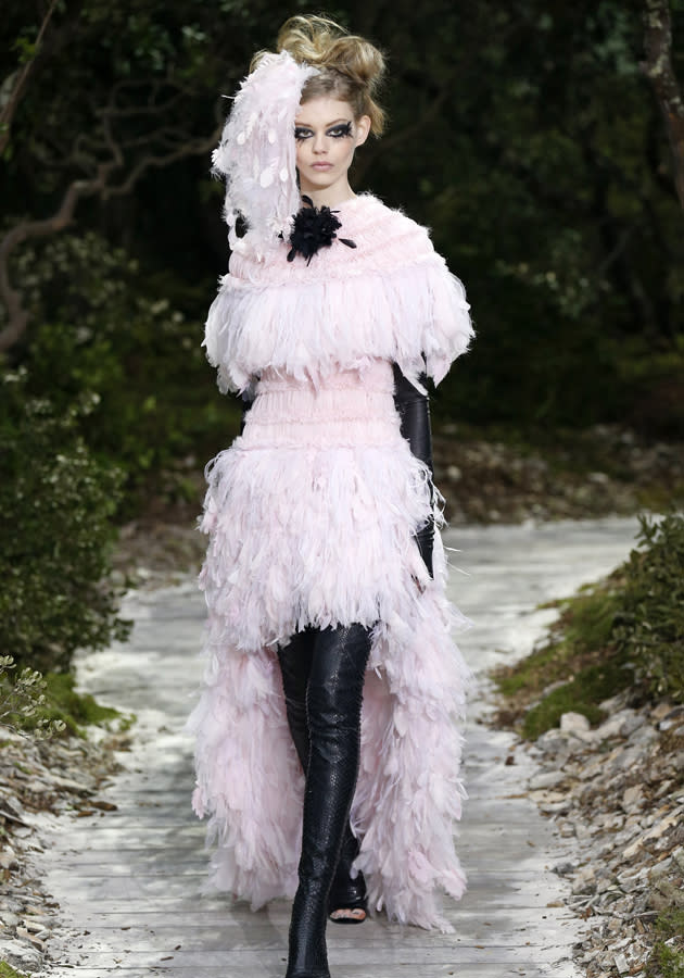 Chanel SS13: Feathers added to the dreamy, romantic theme of Lagerfield's show.