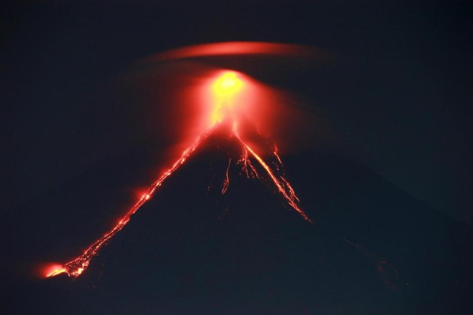 Volcano: Lava cascades down the slopes of the mountain (AFP/Getty Images)