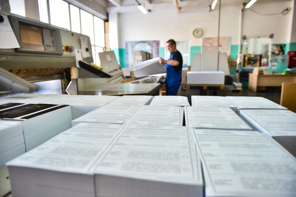 The Russian presidential election will be held between 15 March and 17 March. Pictured: Ballots to be used in 2024 (AFP via Getty Images)