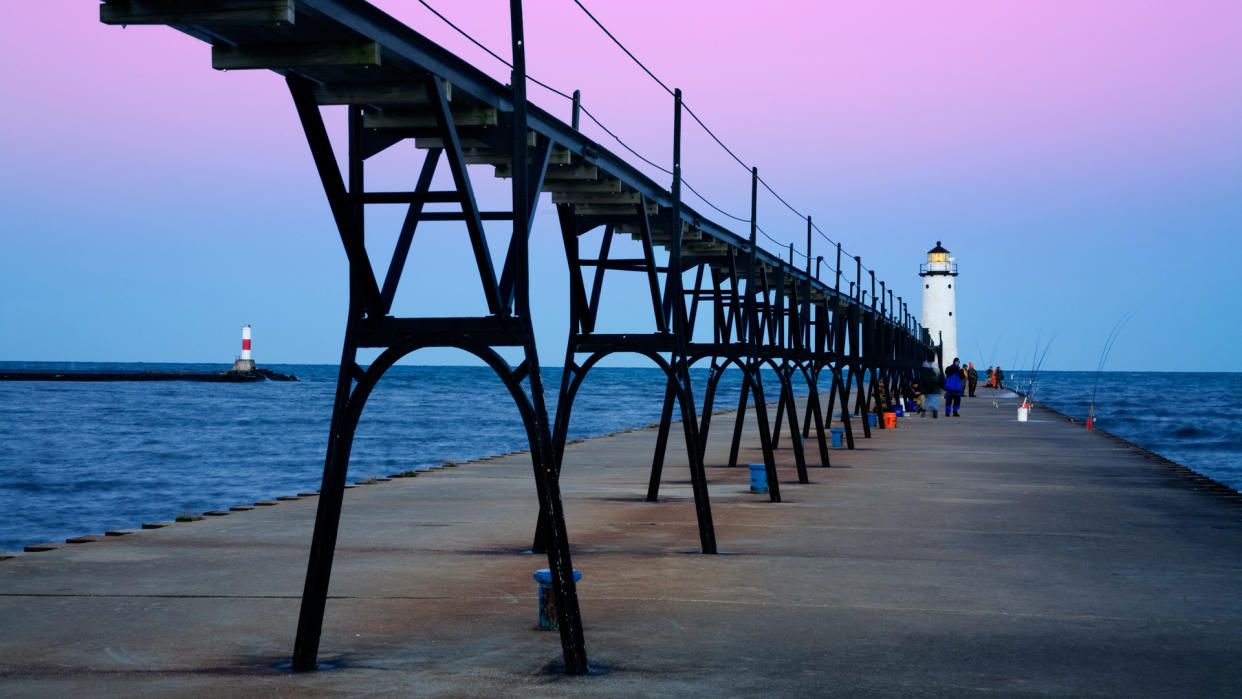 Pier Fishing From Manistee North Pierhead Lighthouse, Michigan - Image.