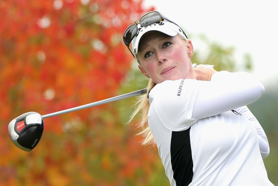 Morgan Pressel tees off on the second hole during the first round of the 2008 Mizuno Classic in Shima, Mie, Japan.