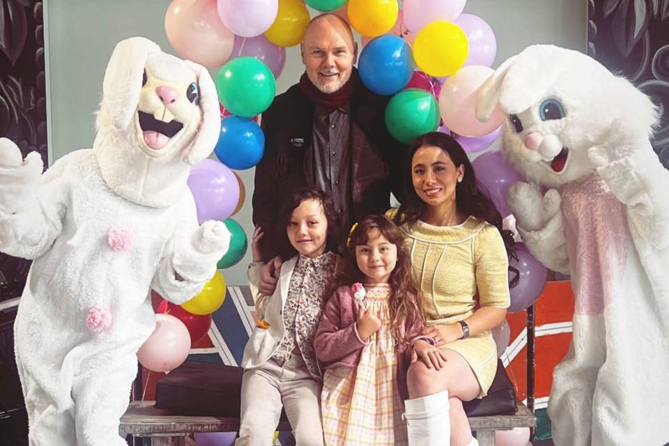 <p>Chloe Mendel/Instagram</p> Billy Corgan (center) and wife Chloe Mendel (right) with their son Augustus and daughter Philomena