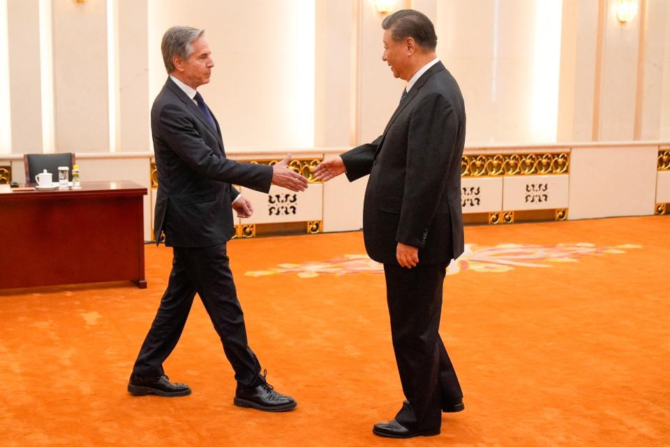 美國國務卿布林肯26日在北京人民大會堂與中國國家主席習近平會面。路透社