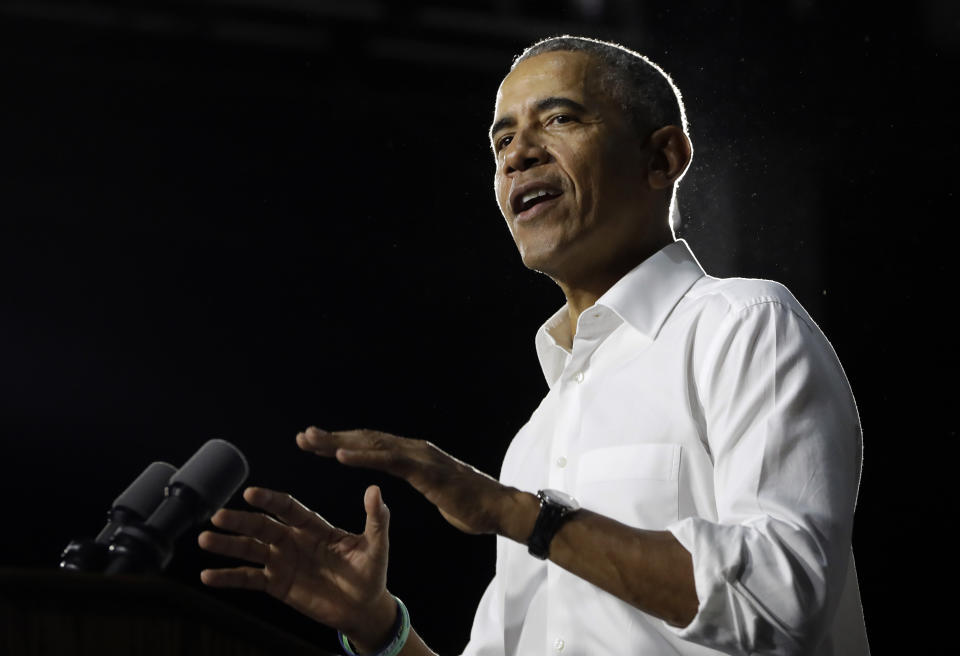 Former President Barack Obama speaks during a campaign rally in support of Democratic candidates, Friday, Nov. 2, 2018, in Miami. (AP Photo/Lynne Sladky)