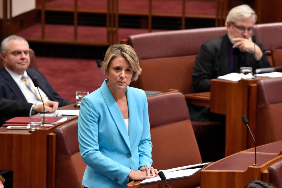 Labor Senator for NSW Kristina Keneally delivers her first speech in the Australian Senate on March 27, 2018 in Canberra, Australia. The former NSW Premier was sworn in as a senator in February 2018, filling the vacancy left after Sam Dastyari resigned from parliament. Image: Getty