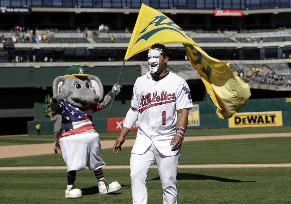 Franklin Barreto cracked a walk-off home run against the White Sox during his first stint with the A's. (AP)