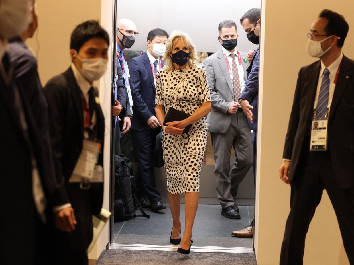 Jill Biden arrives at the Tokyo Olympics opening ceremony (POOL/AFP via Getty Images)