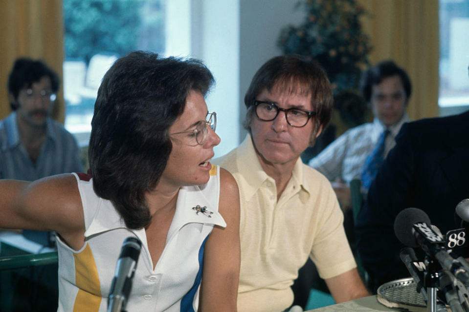 Billie Jean King and Bobby Riggs at a press conference