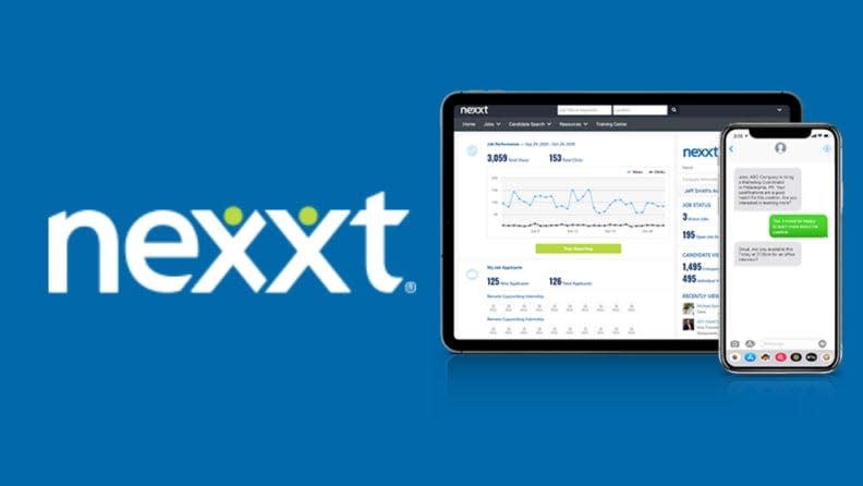 Credit:                      Nexxt                                             Nexxt utilizes Text2Hire, which sends text messages to job seekers.