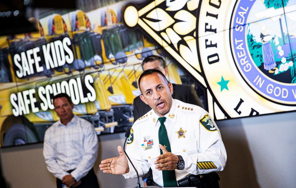 Lee County Sheriff Carmine Marceno holds a press conference on Wednesday, May 25, 2022. He spoke about the school shooting in Texas and pledged his commitment to keep Lee County students and staff safe.  